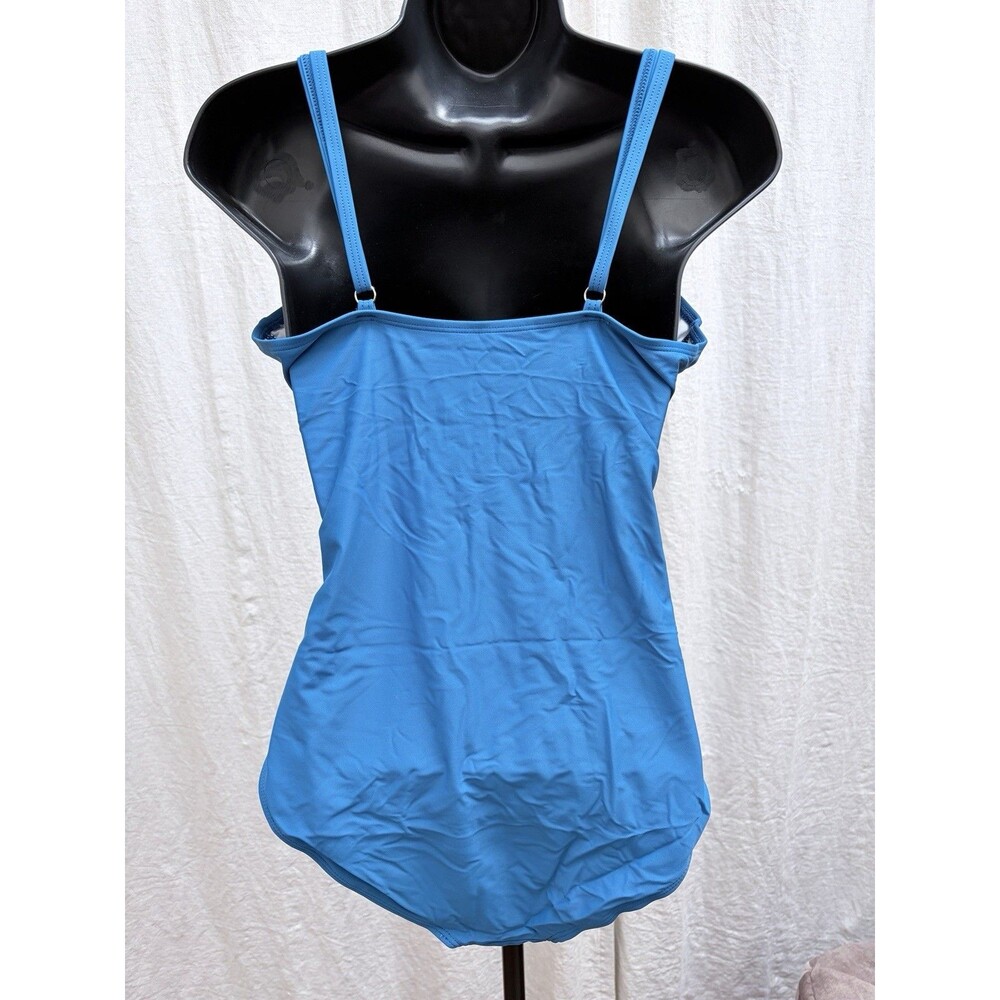 B2PRITY Blue One Piece Swimsuit Button Front Adjustable Straps Ruched Size XL - Picture 4 of 8